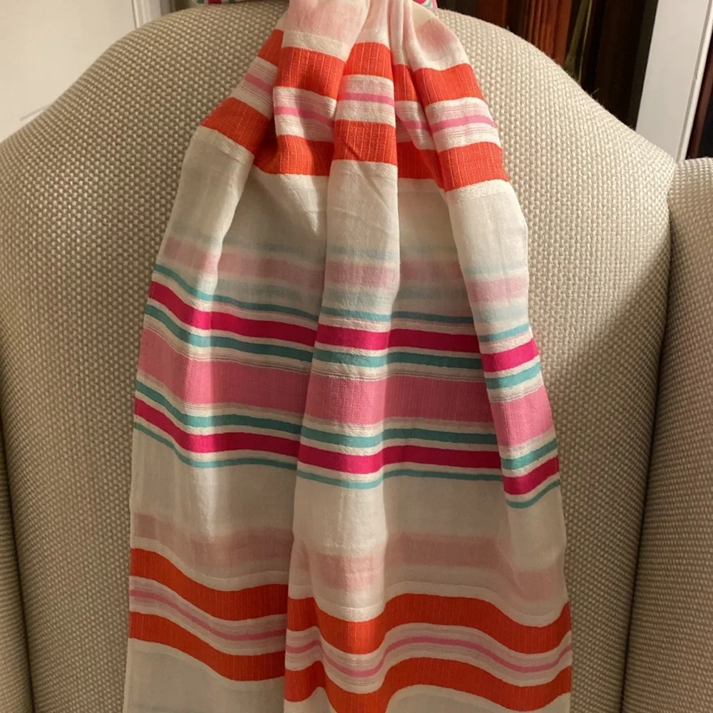 Colorful Pink/ Coral/ Turquoise Striped Oblong Scarf